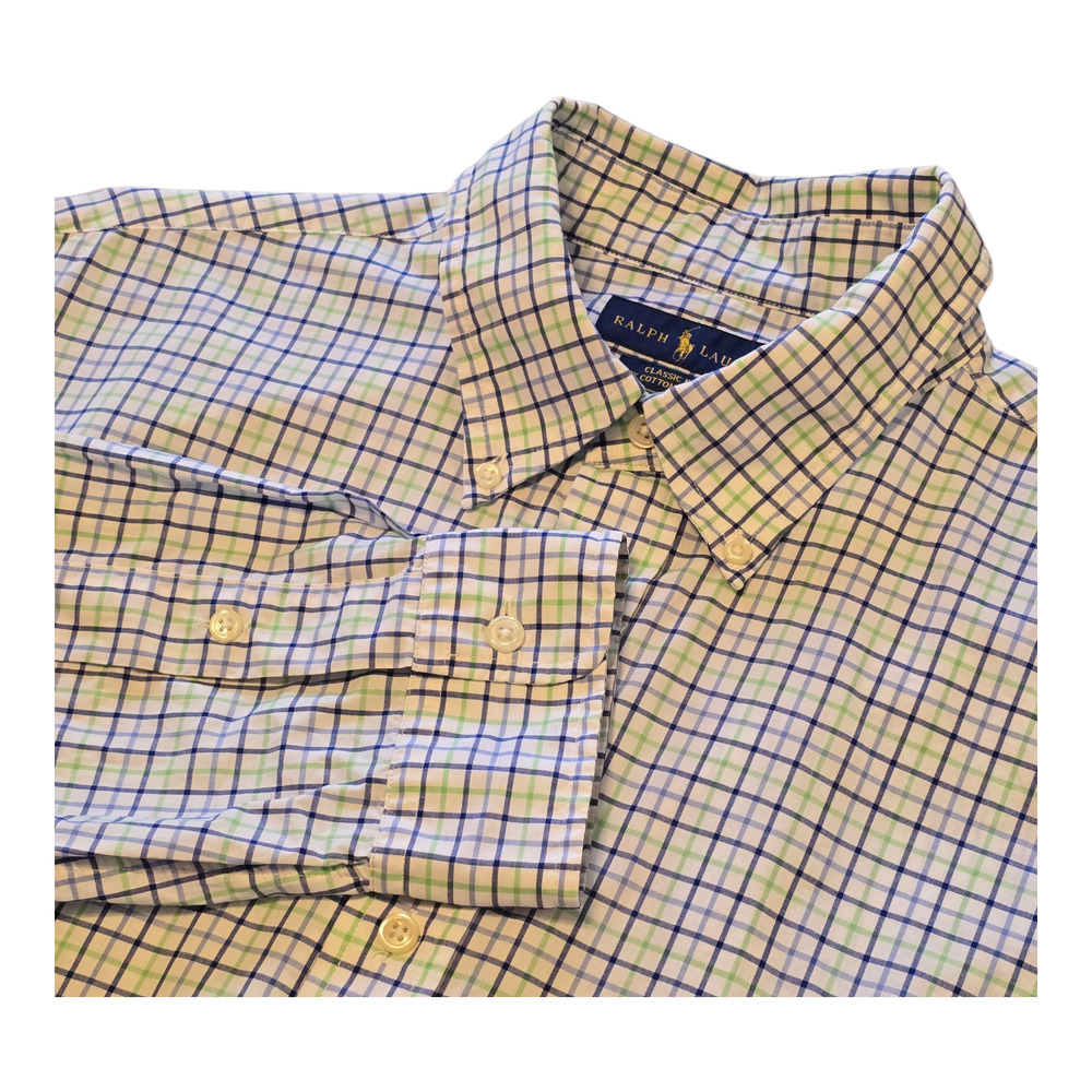 Ralph Lauren Button Down Shirt Mens Size XL Blue/Green Plaid Classic Fit Preppy - Picture 2 of 15